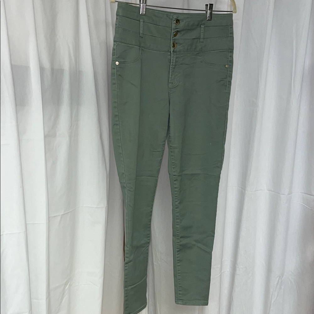 Refuge Green Hi-Waist Super Skinny Button Fly Jeans/Jeggings. Size 12.
